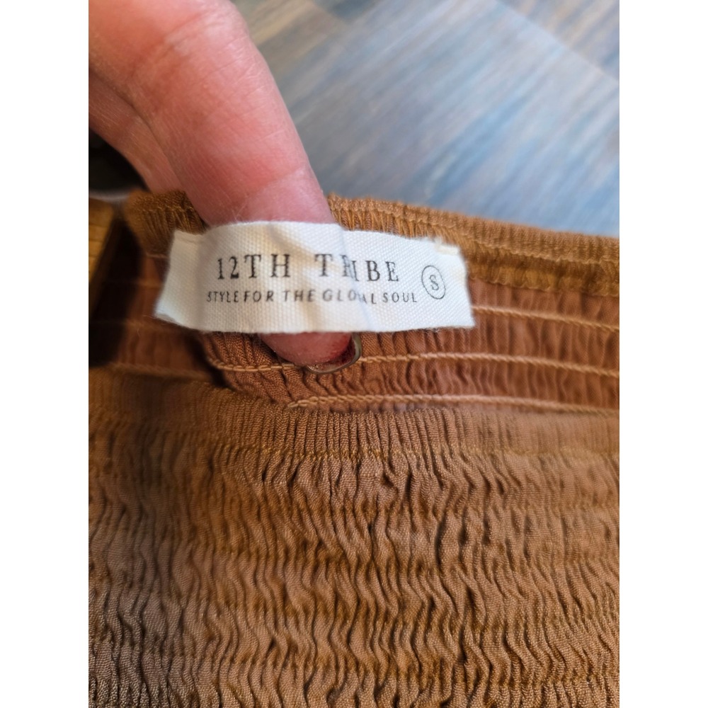 12th Tribe Brown Smocked Wrap Tie Crop Top Long Sleeve Small boho festival Indie - Picture 6 of 6